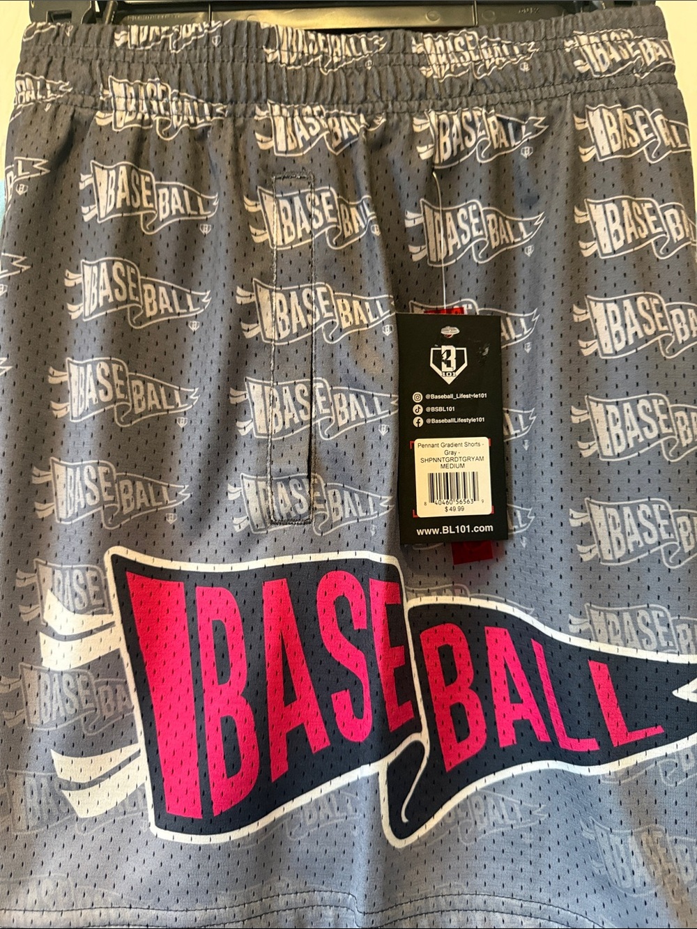 Youth Baseball Graphic Mesh Shorts in Gray with Pink
